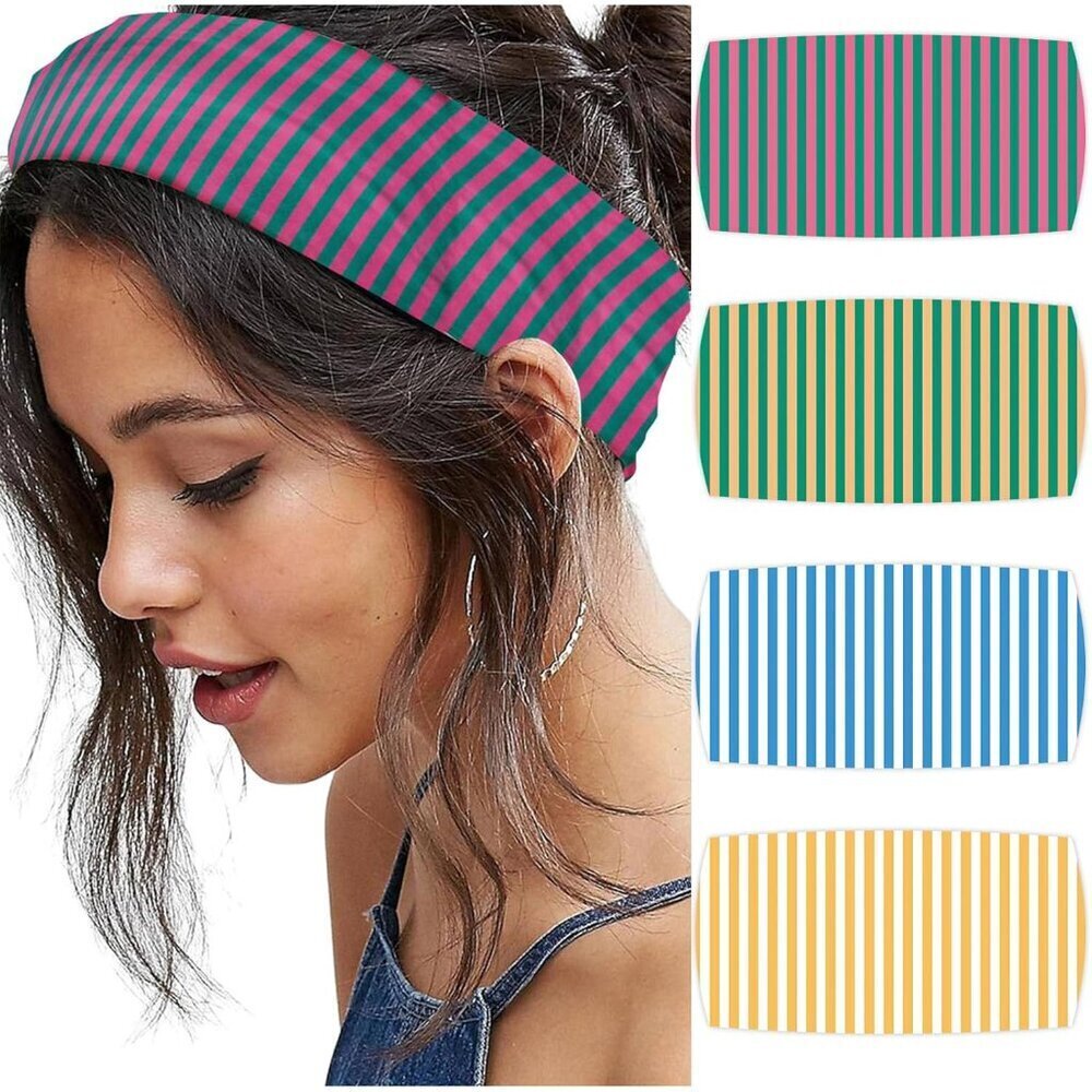 4pcs Women’s Wide Striped Headbands Elastic Non Slip Hair Accessories